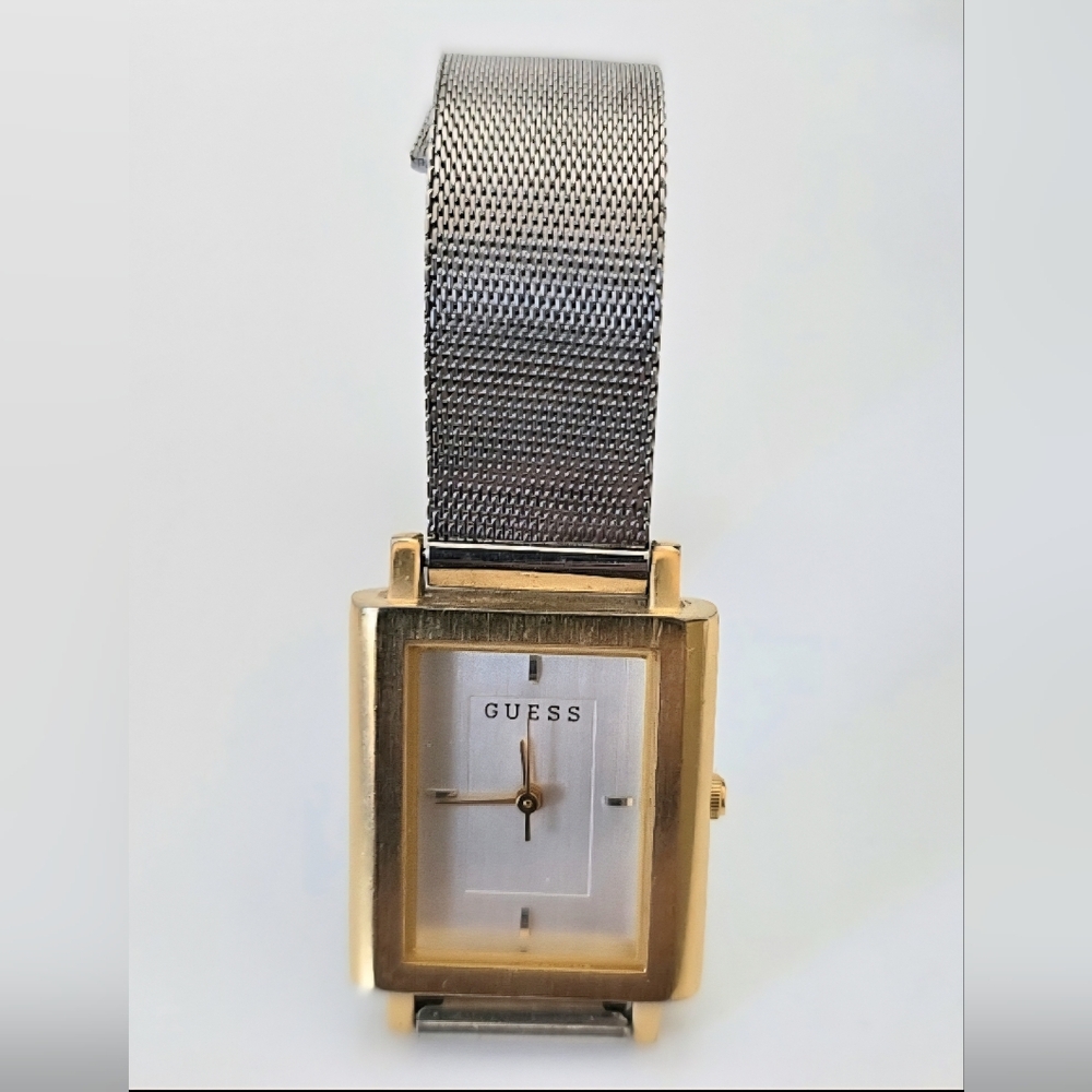GUESS Wristwatch Womens Silver Tone Mesh Band Watch, Quartz, Working